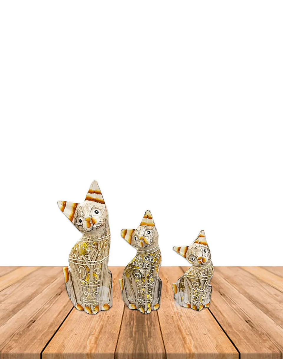 Set de 3 Gatos de Madera  N°3  15,8cm 2