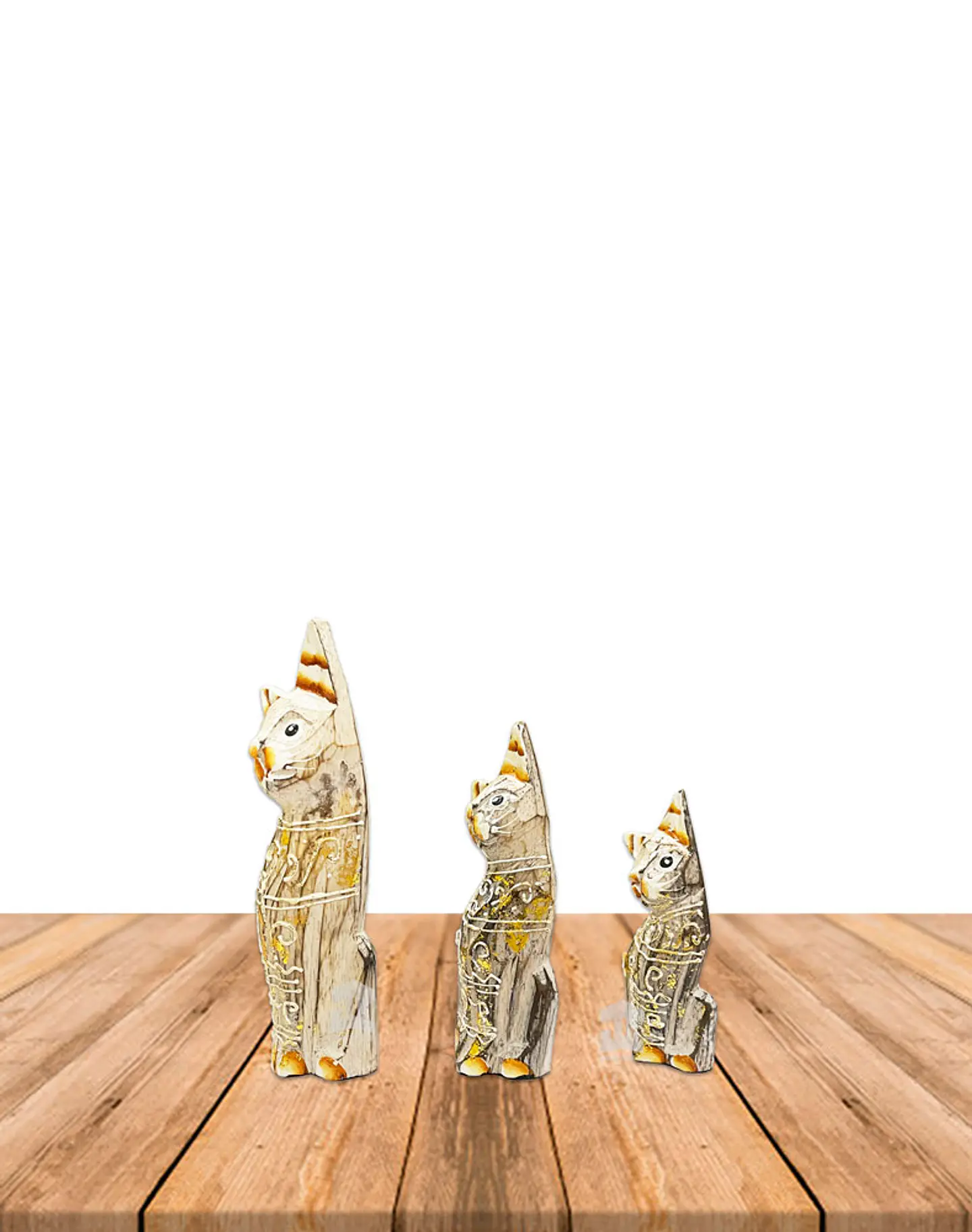 Set de 3 Gatos de Madera  N°3  15,8cm 5