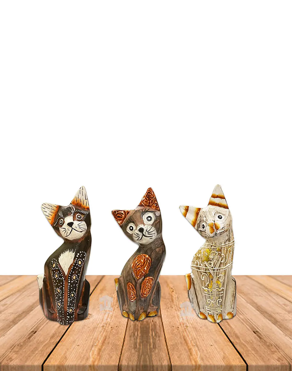Set de 3 Gatos de Madera  N°3  15,8cm 7