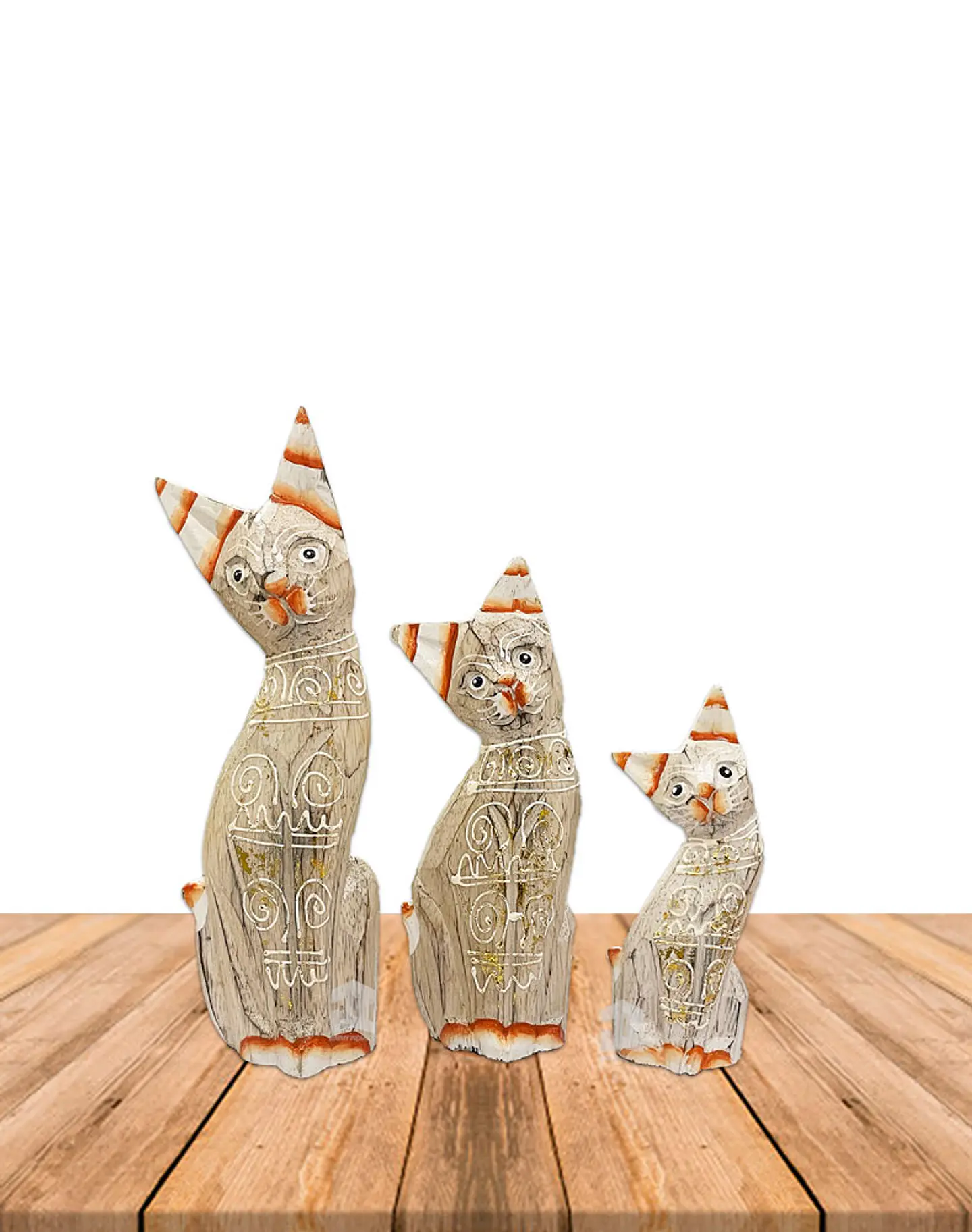 Set de 3 Gatos de Madera  N°4  25,1cm 2
