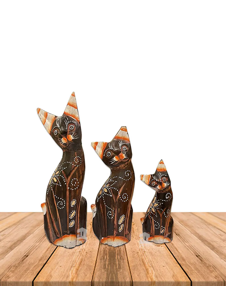 Set de 3 Gatos de Madera  N°4  25,1cm 1