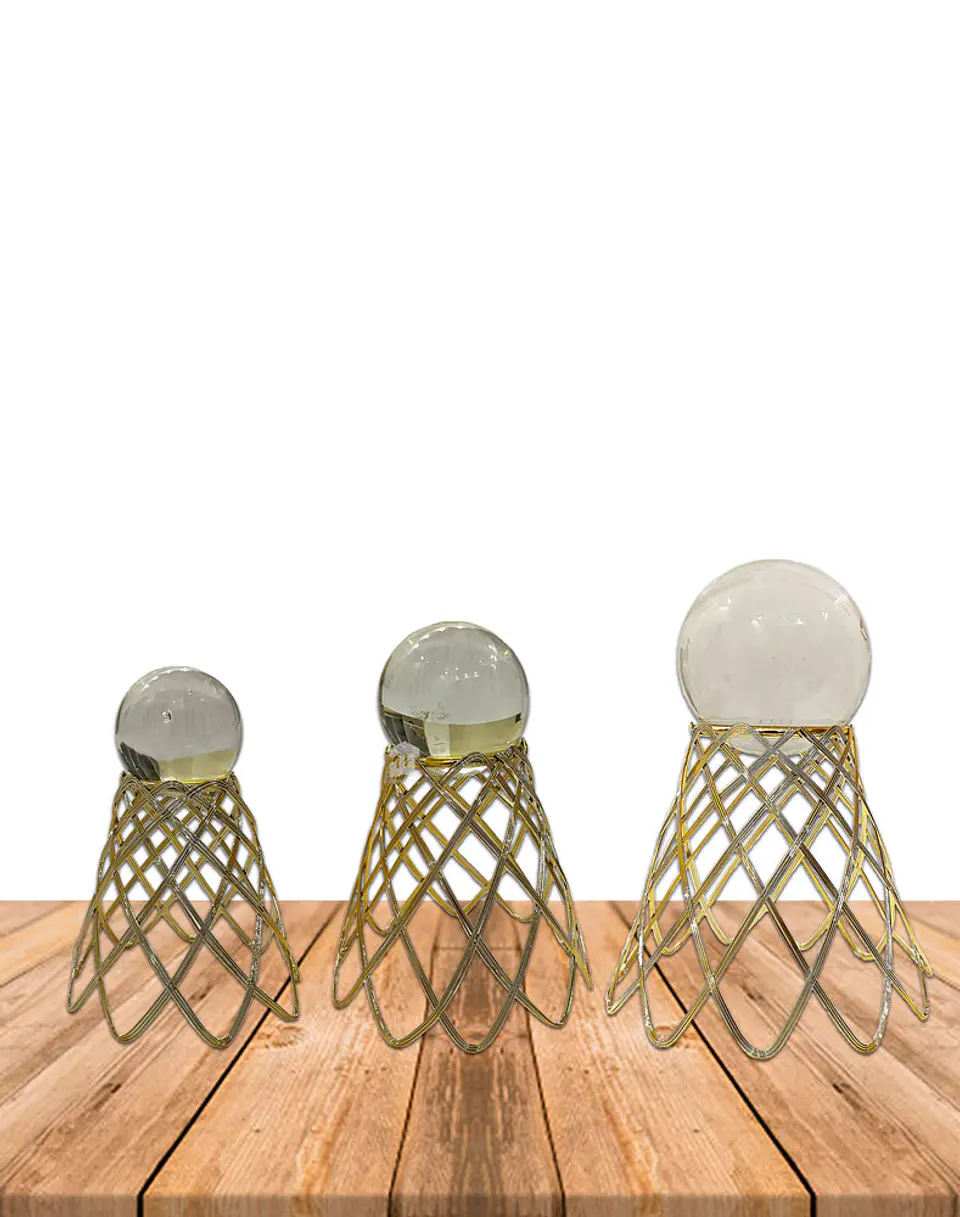 Figura Base Metal 3 Esferas de Cristal JI23-279 1