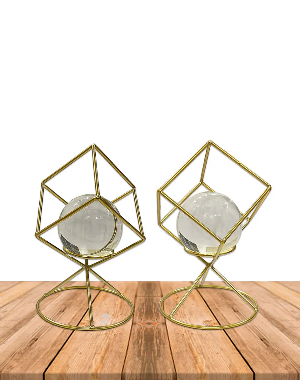 Figura Metal Cubo con Esfera y  Base JI23-278 2
