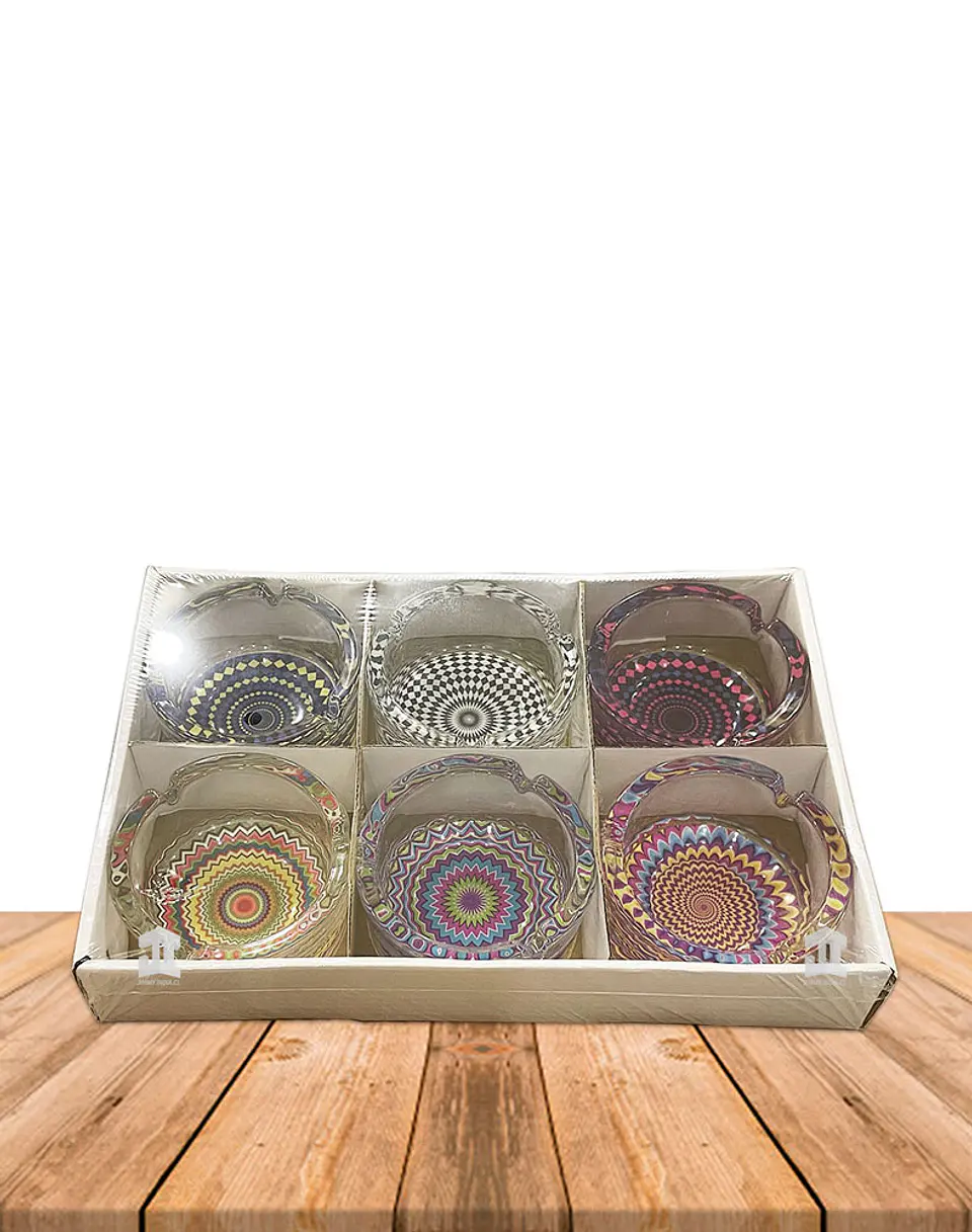 Set Cenicero Vidrio Sicodelico 6Und JI23-320 1