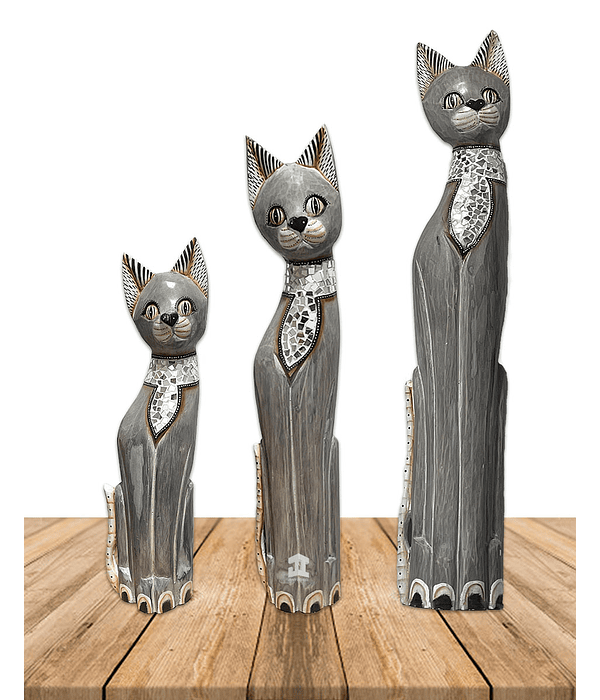 Set de 3 Gatos  de Madera Mosaico N°52  99,5cm