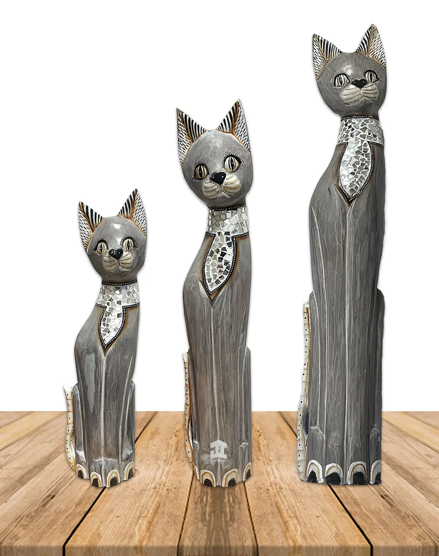 Set de 3 Gatos  de Madera Mosaico N°52  99,5cm 1