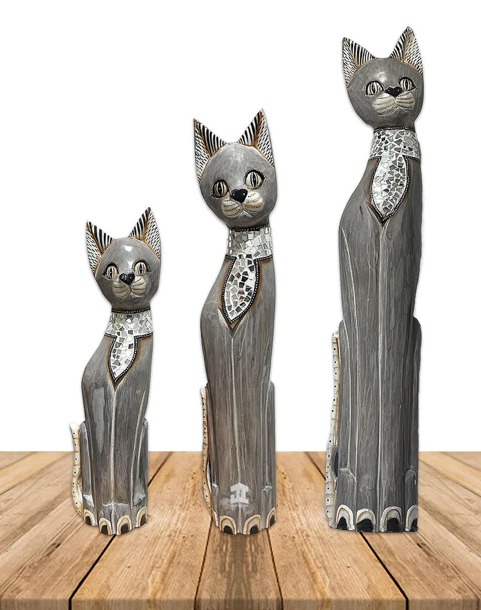 Set de 3 Gatos  de Madera Mosaico N°52  99,5cm 1