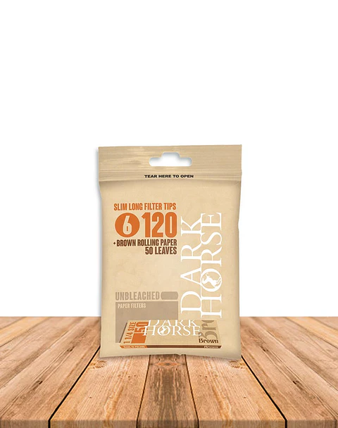 Filtro Dark horse 120 Unidades Slim Long Bio + Papel Brown 