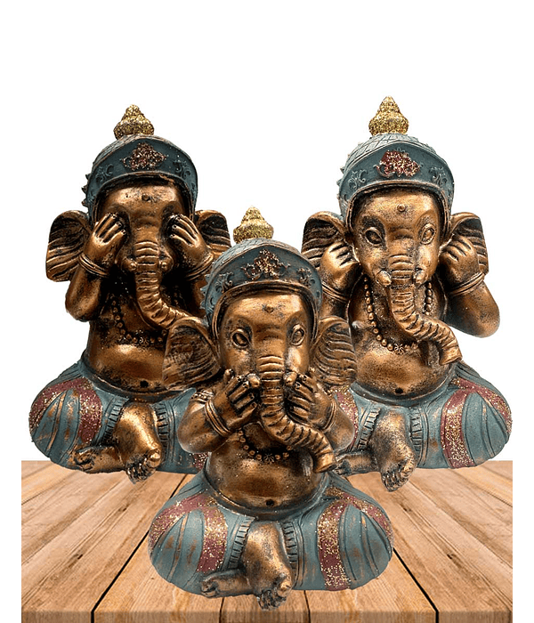 Figura Ganesh Ciego, Sordo y Mudo  Mediano JI23-525