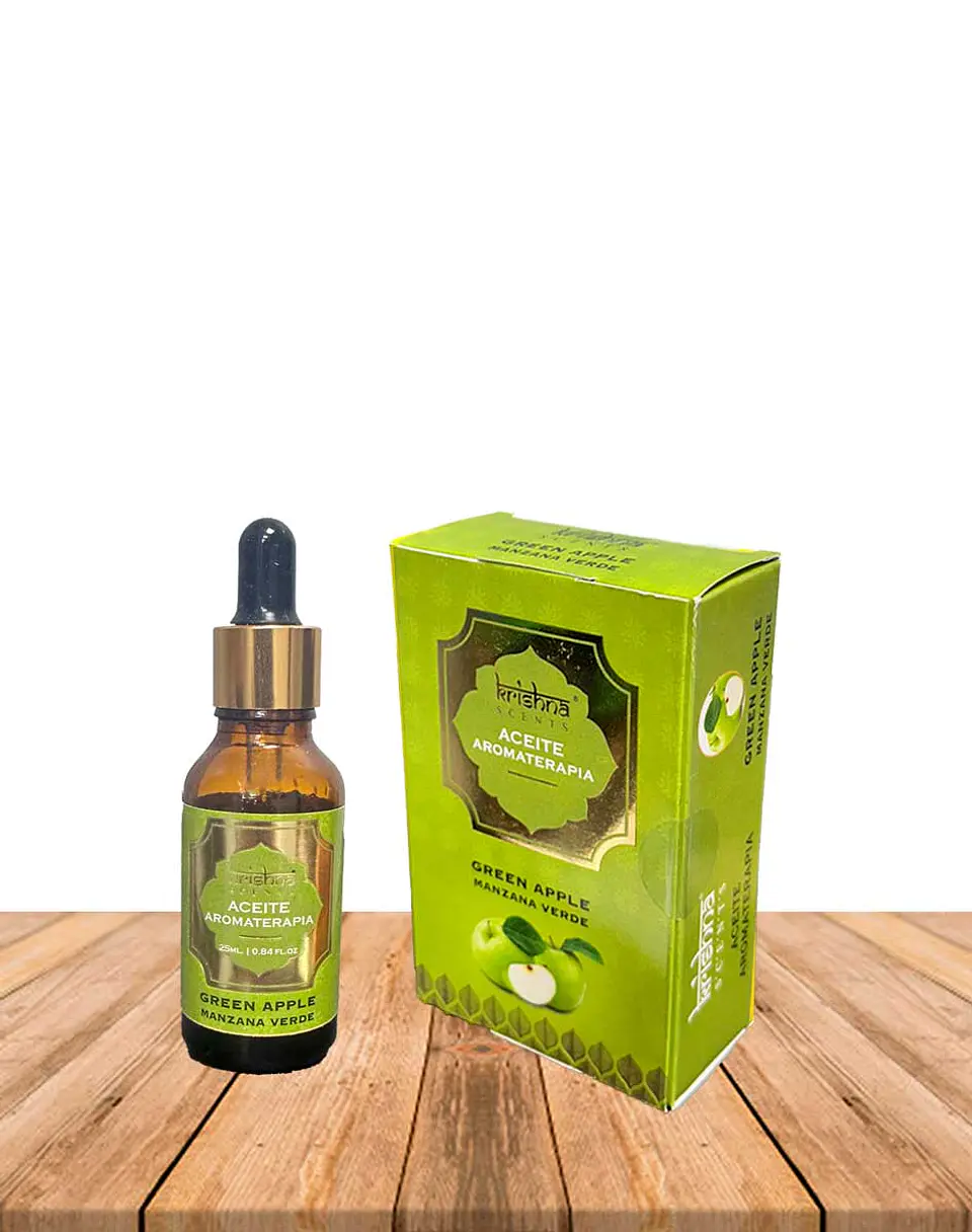 Aceite aromático Krishna 25ml Manzana Verde con gotero. 1