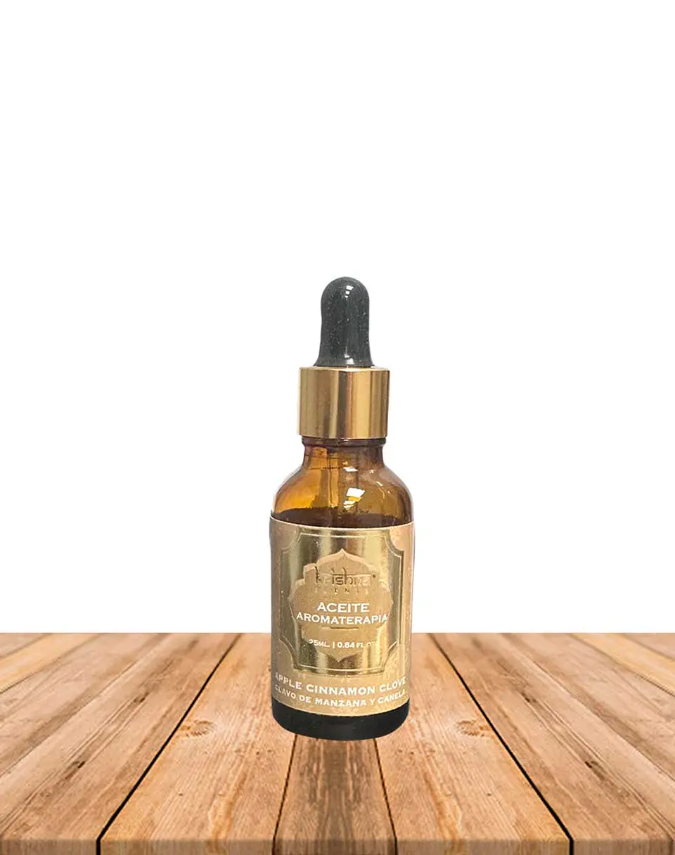 Aceite aromático Krishna 25ml Manzana Canela Clavo con gotero. 2