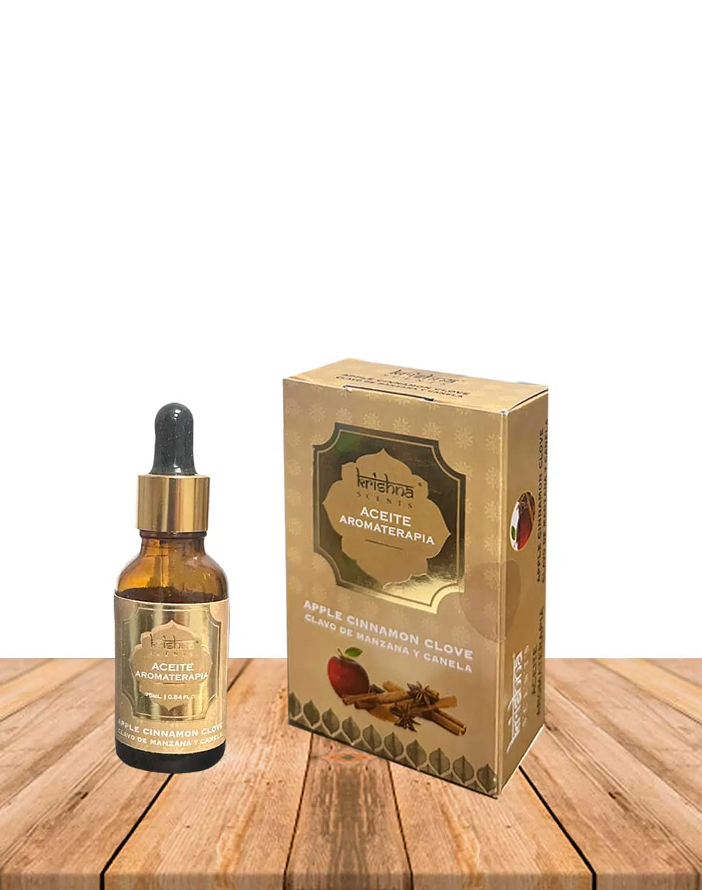 Aceite aromático Krishna 25ml Manzana Canela Clavo con gotero. 1
