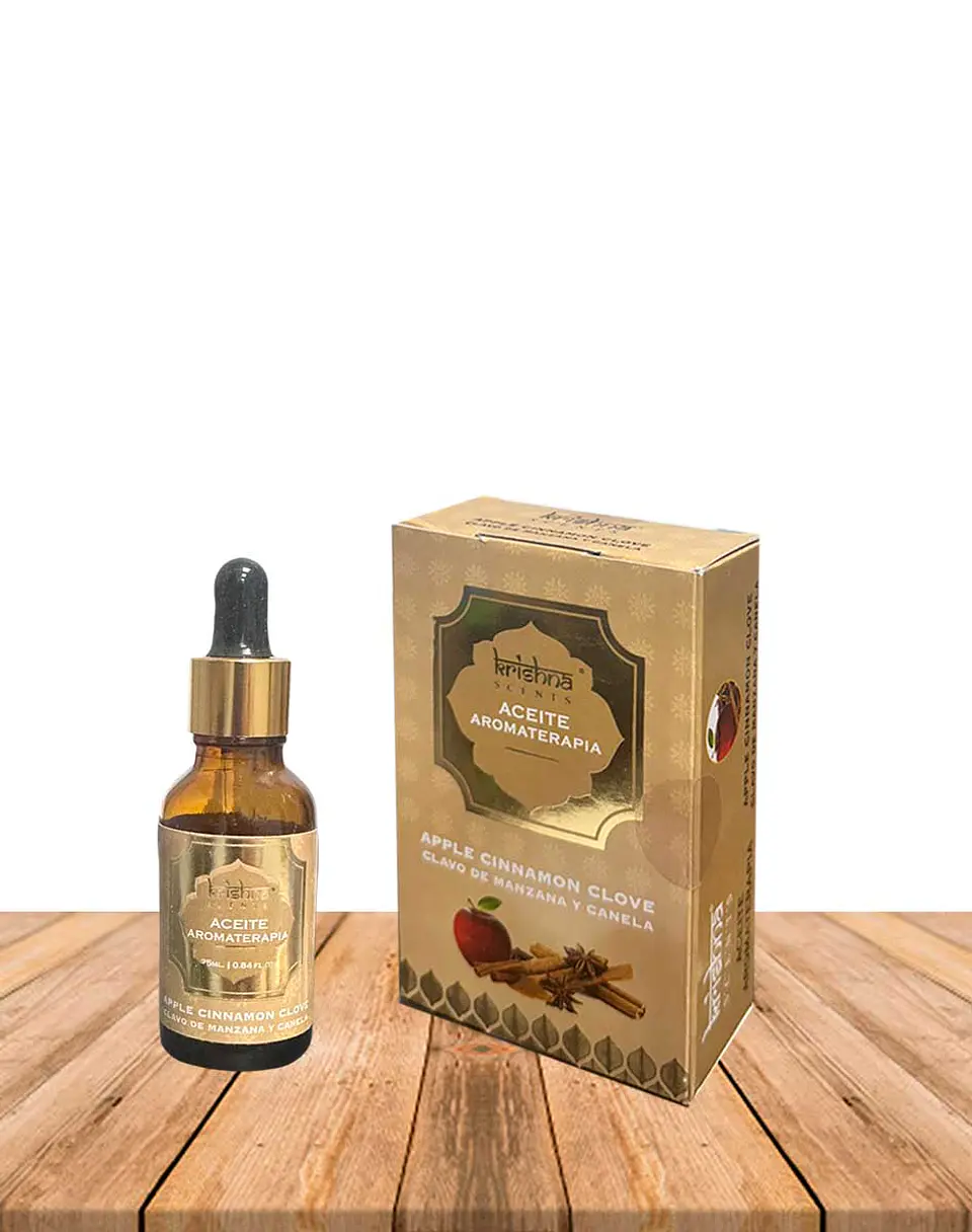 Aceite aromático Krishna 25ml Manzana Canela Clavo con gotero. 1