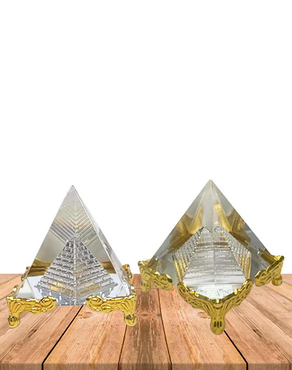 Pirámide de Cristal Dorada Con Base 8cm JI23-248/JI25-47 2