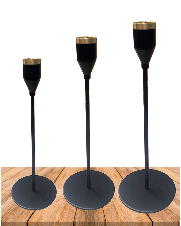 Set Porta vela Negro Metalico Ji25-106