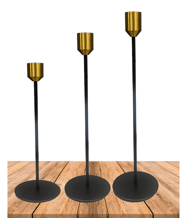 Set Porta vela Negro Metálica con copita Dorada Ji25-107