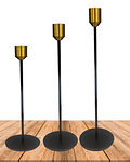 Set Porta vela Negro Metálica con copita Dorada Ji25-107