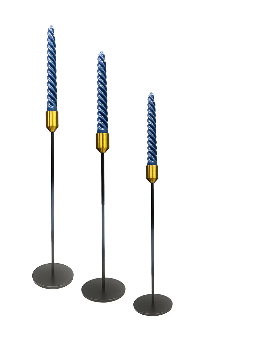 Set Porta Vela Negro Metálico Con Copita Dorada JI25-107 2