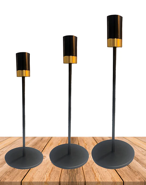 Set Porta Vela Negro Metálico Dorado JI25-110