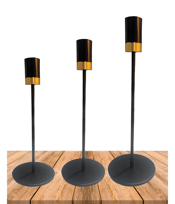 Set Porta vela Negro Metálica Dorada Ji25-110
