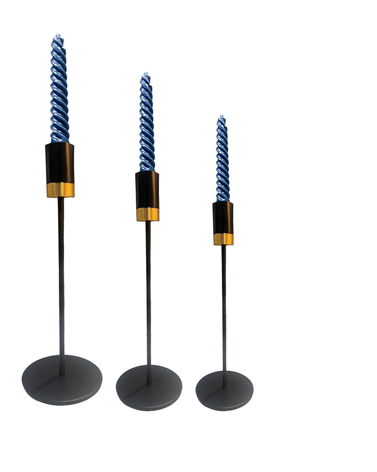 Set Porta vela Negro Metálica Dorada Ji25-110