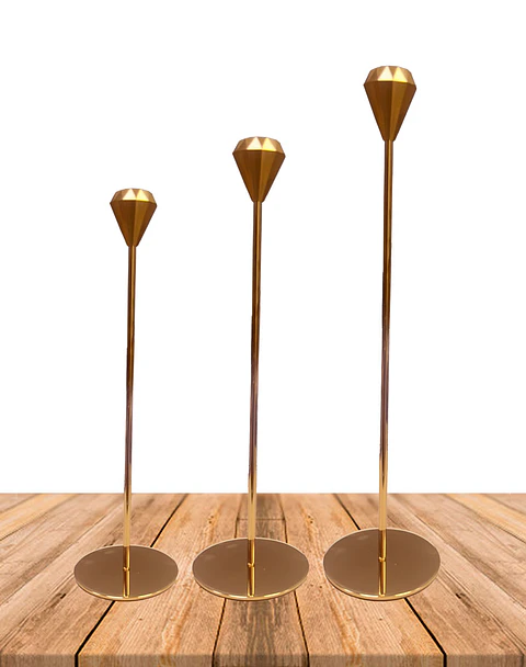 Set Porta Vela Metálico Dorado JI25-108