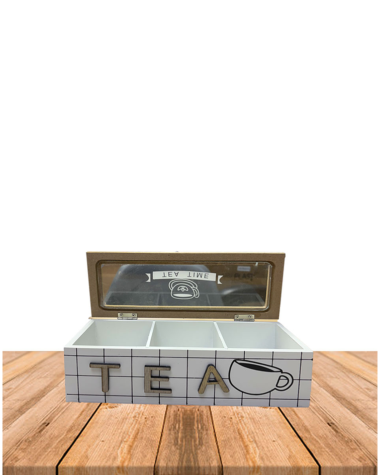 Caja de Té de Madera 3 divisiones Blanco