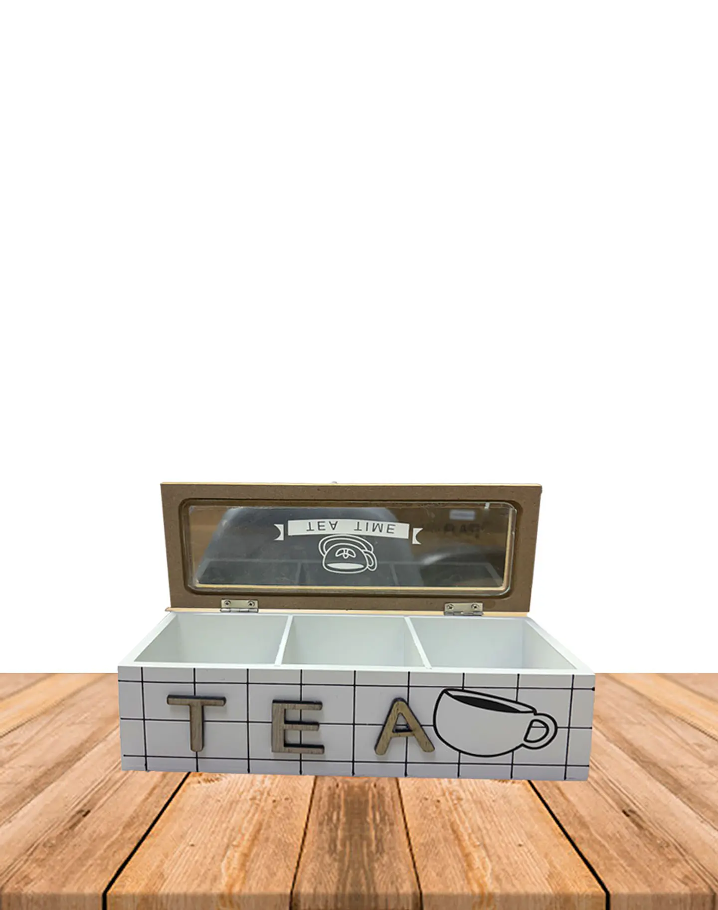 Caja de Té de Madera 3 divisiones Blanco 2