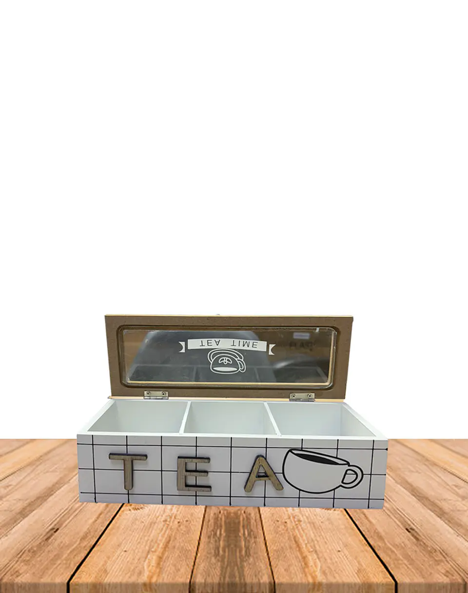 Caja de Té de Madera 3 divisiones Blanco 2