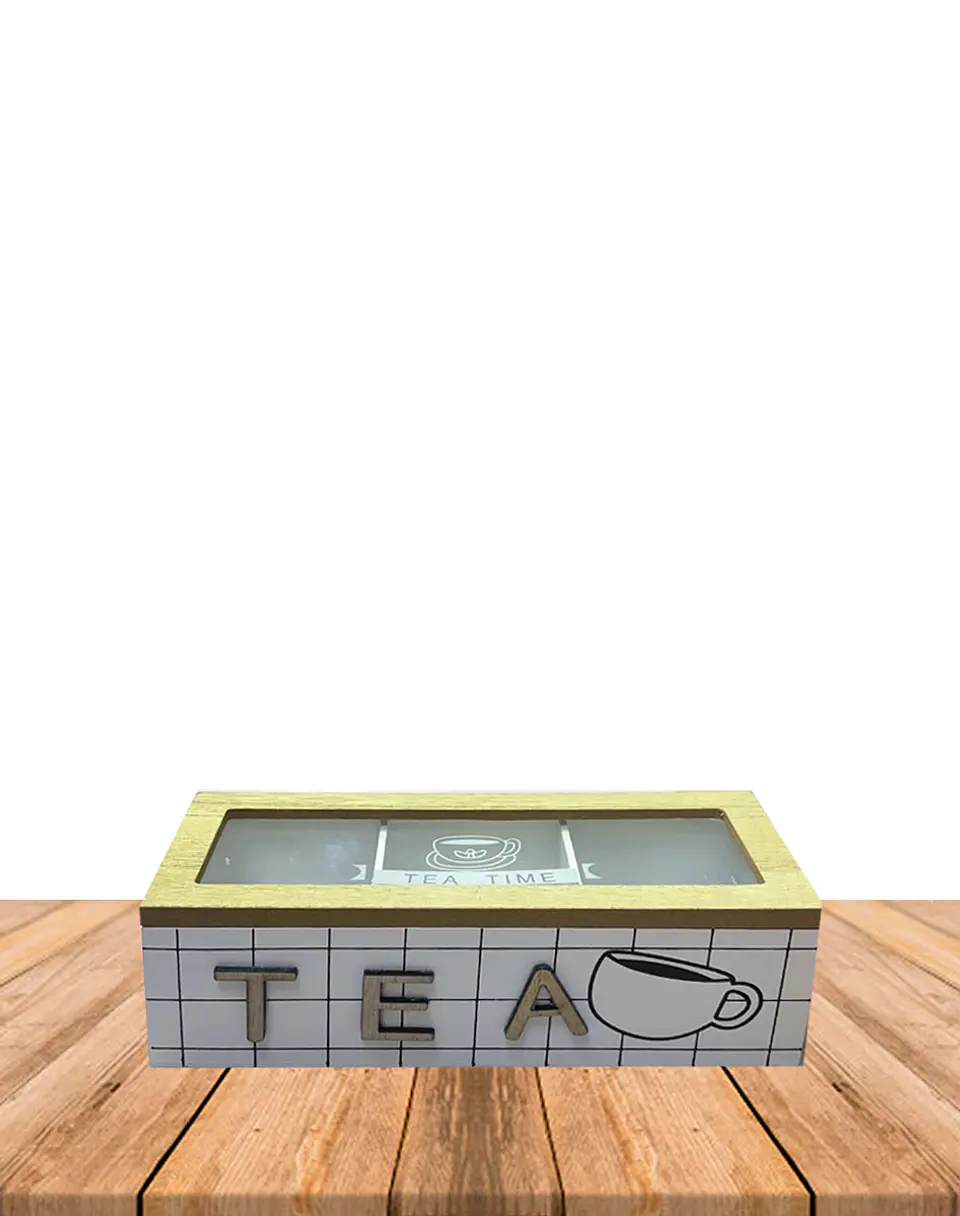 Caja de Té de Madera 3 divisiones Blanco 1