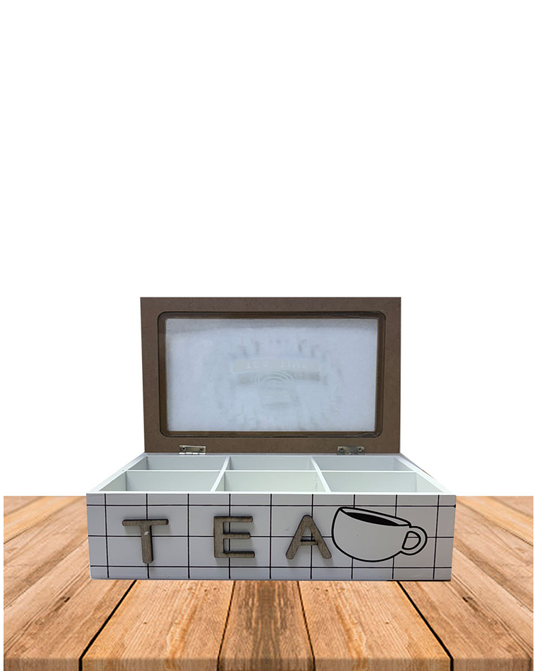 Caja de Té de Madera 6 divisiones- Blanco