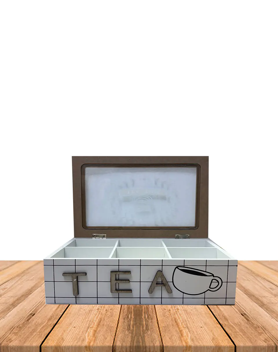 Caja de Té de Madera 6 divisiones- Blanco 2