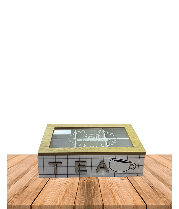 Caja de Té de Madera 6 divisiones- Blanco