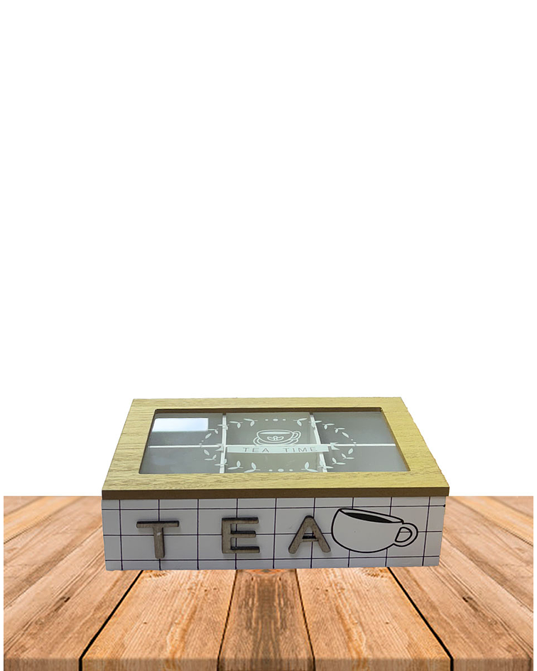 Caja de Té de Madera 6 divisiones- Blanco