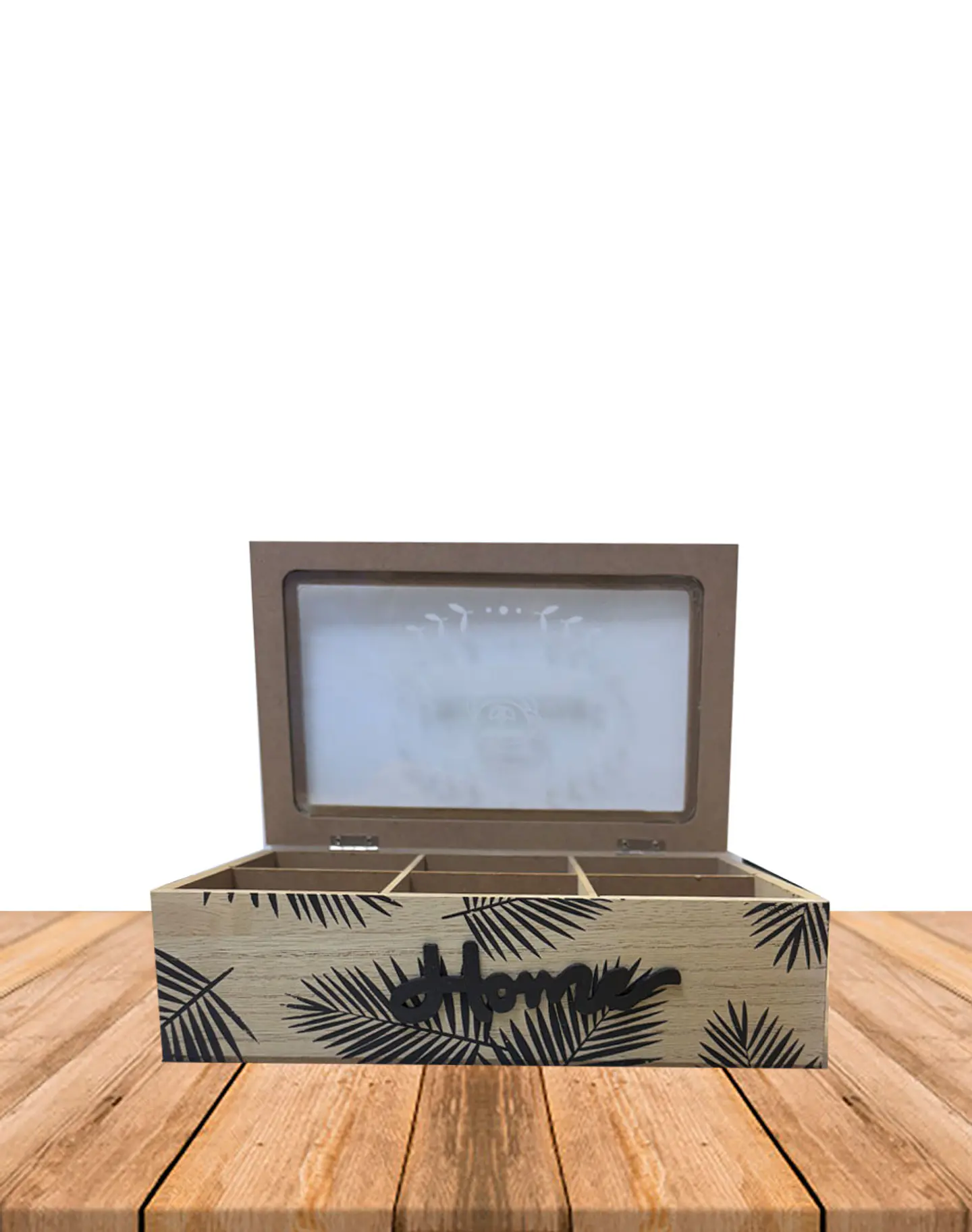 Caja de Té de Madera 6 divisiones hojas 2