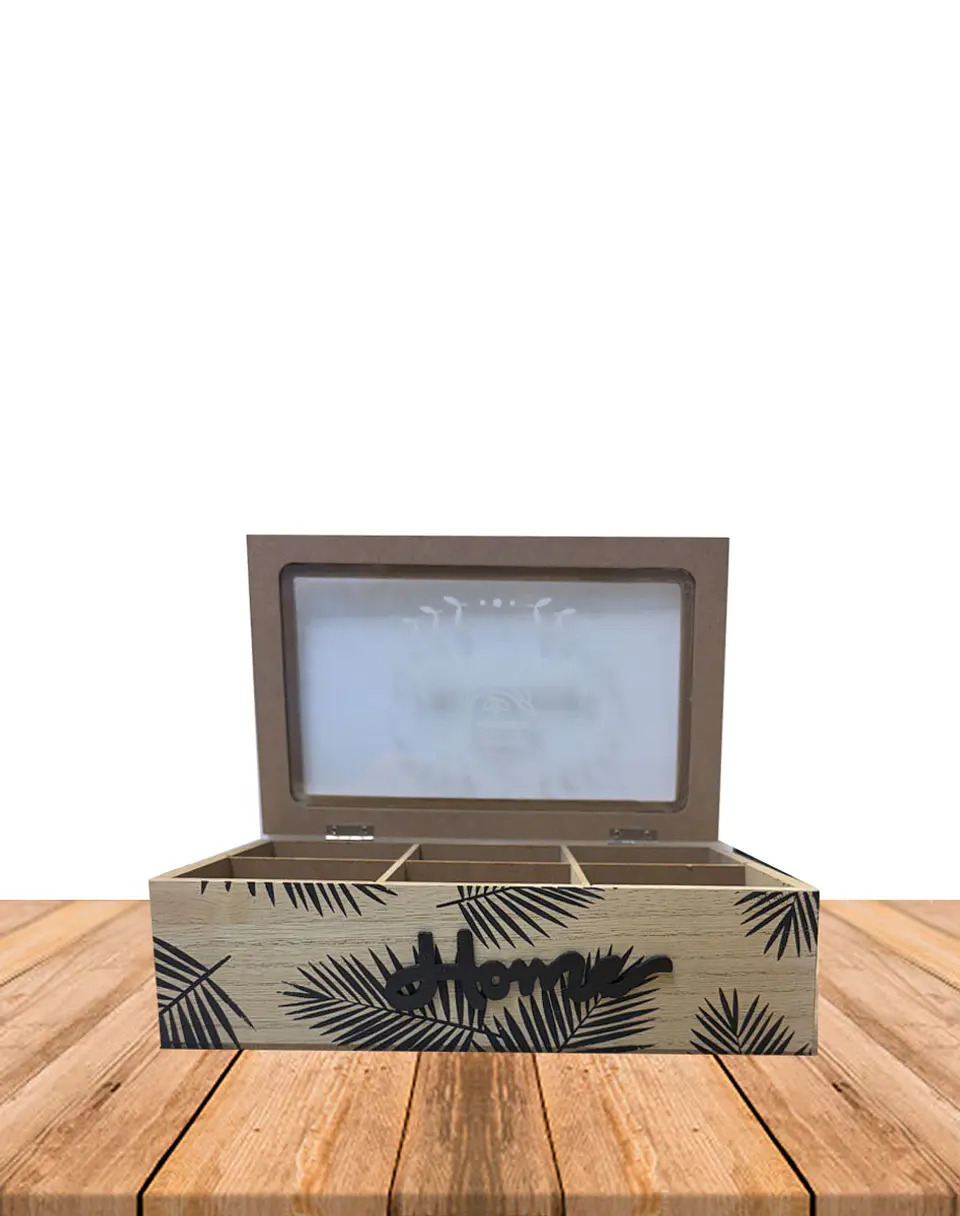 Caja de Té de Madera 6 divisiones hojas 2