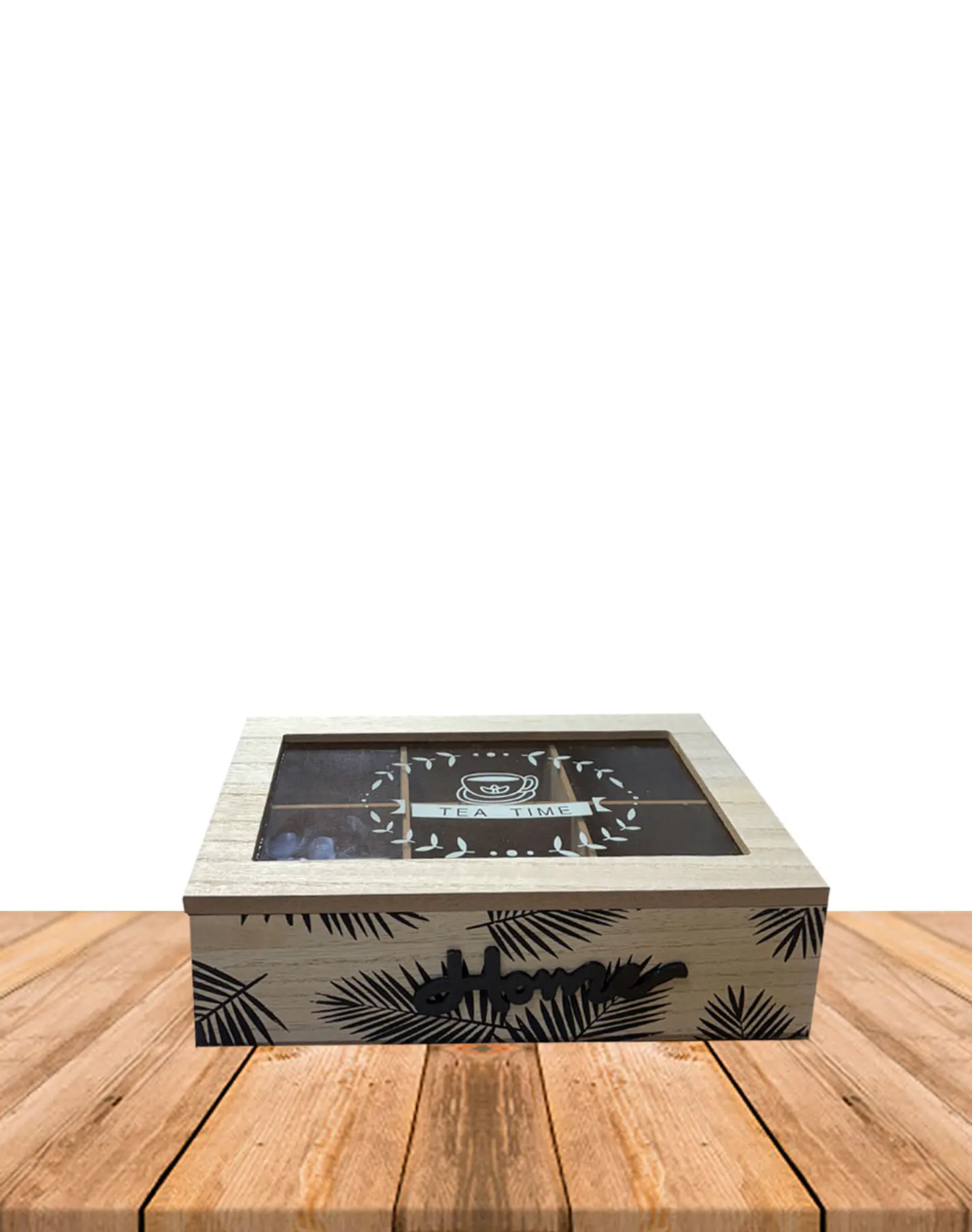 Caja de Té de Madera 6 divisiones hojas 1