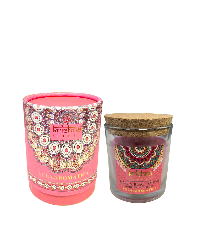 Vela Aromática  Krishna 120 GR - Rosa y Oudh Negro