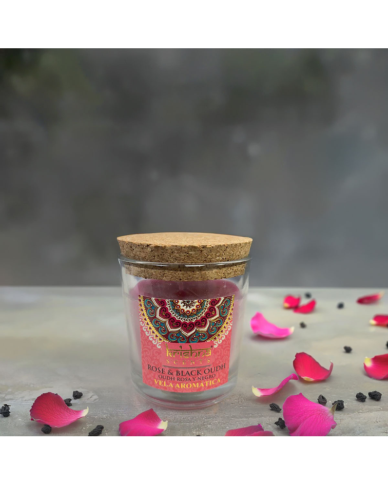 Vela Aromática  Krishna 120 GR - Rosa y Oudh Negro