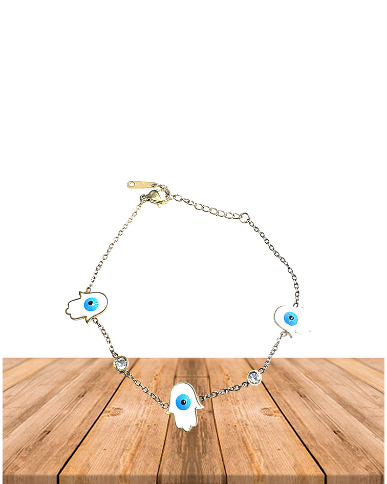 Brazalete de Acero inoxidable Mano de Fatima Dorada.