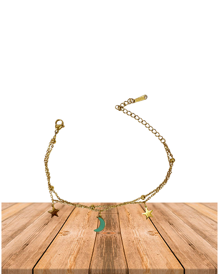 Brazalete / Tobillera de Acero inoxidable dijes-luna y estrella