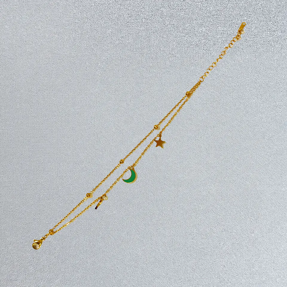 Brazalete / Tobillera de Acero inoxidable dijes-luna y estrella 8