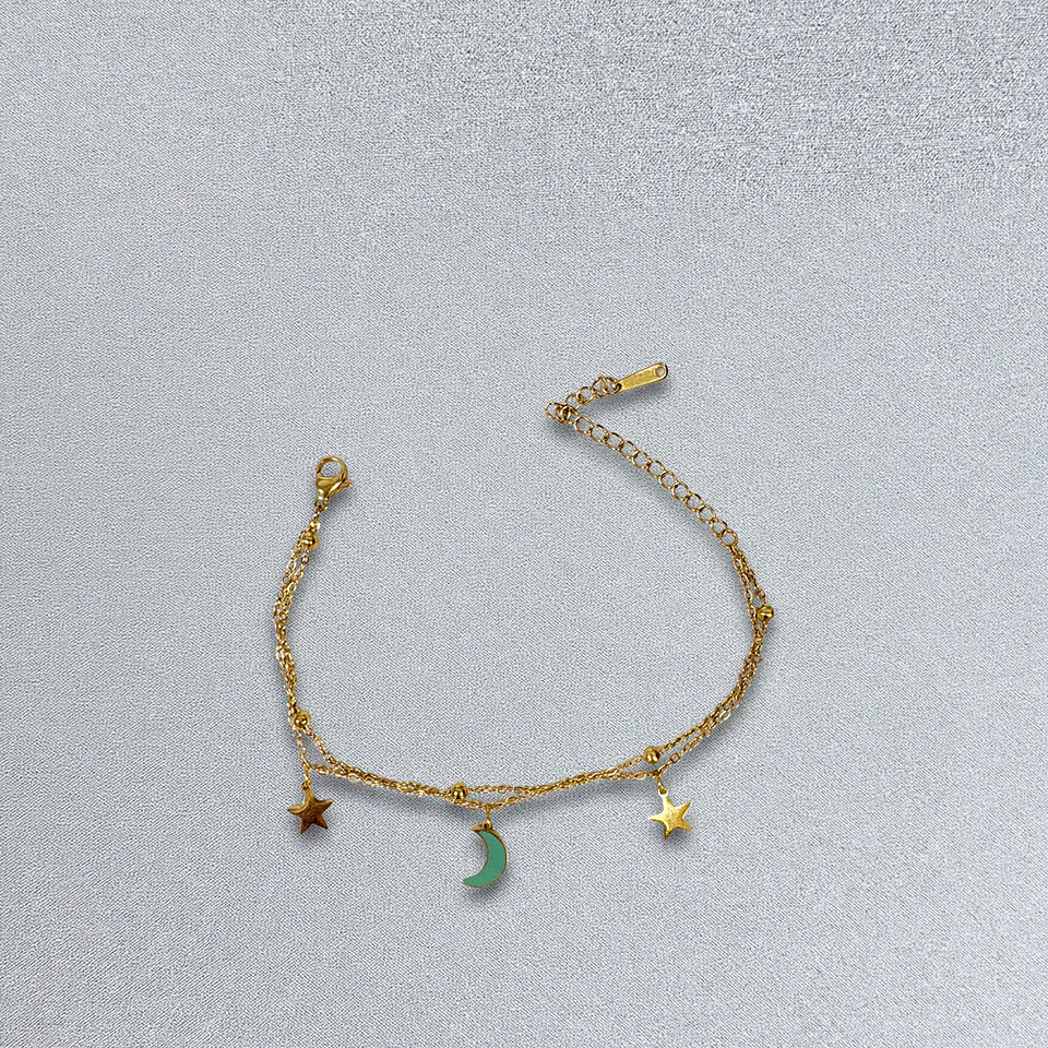 Brazalete / Tobillera de Acero inoxidable dijes-luna y estrella 9