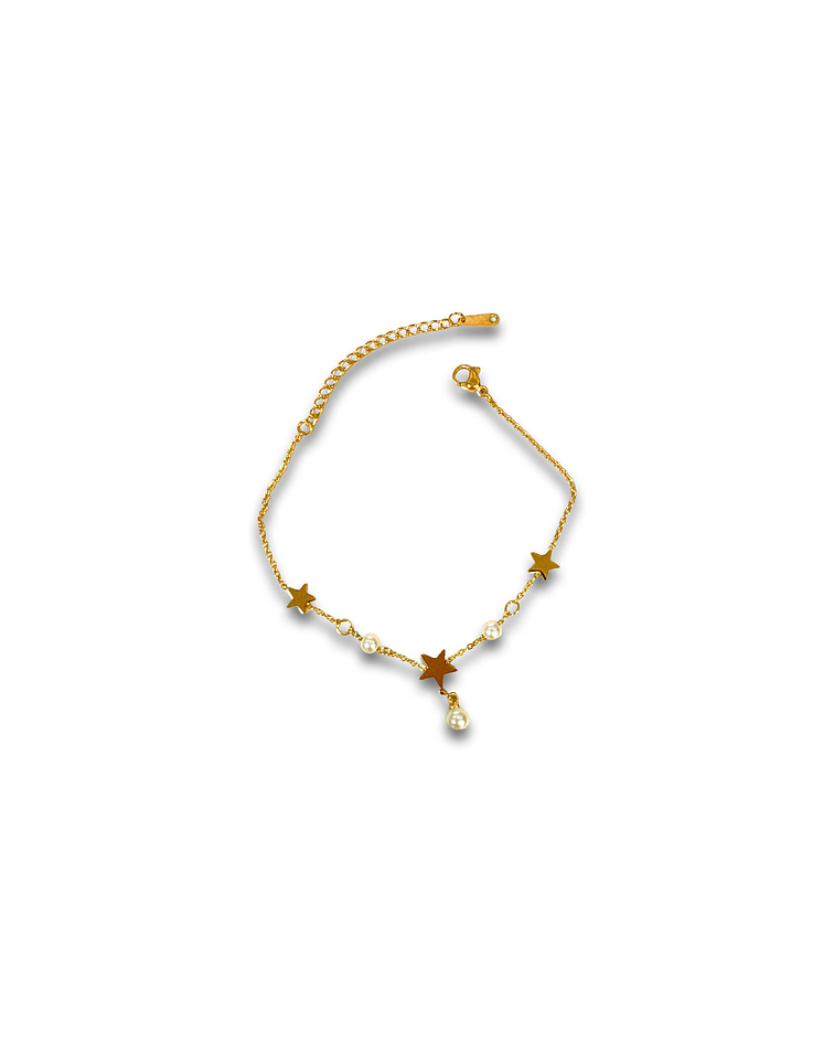 Brazalete / Tobillera de Acero inoxidable dijes-estrella y perlas