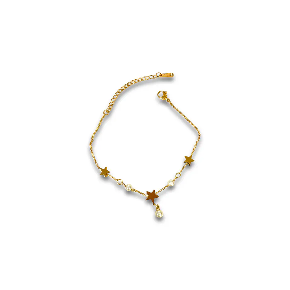 Brazalete / Tobillera de Acero inoxidable dijes-estrella y perlas 3