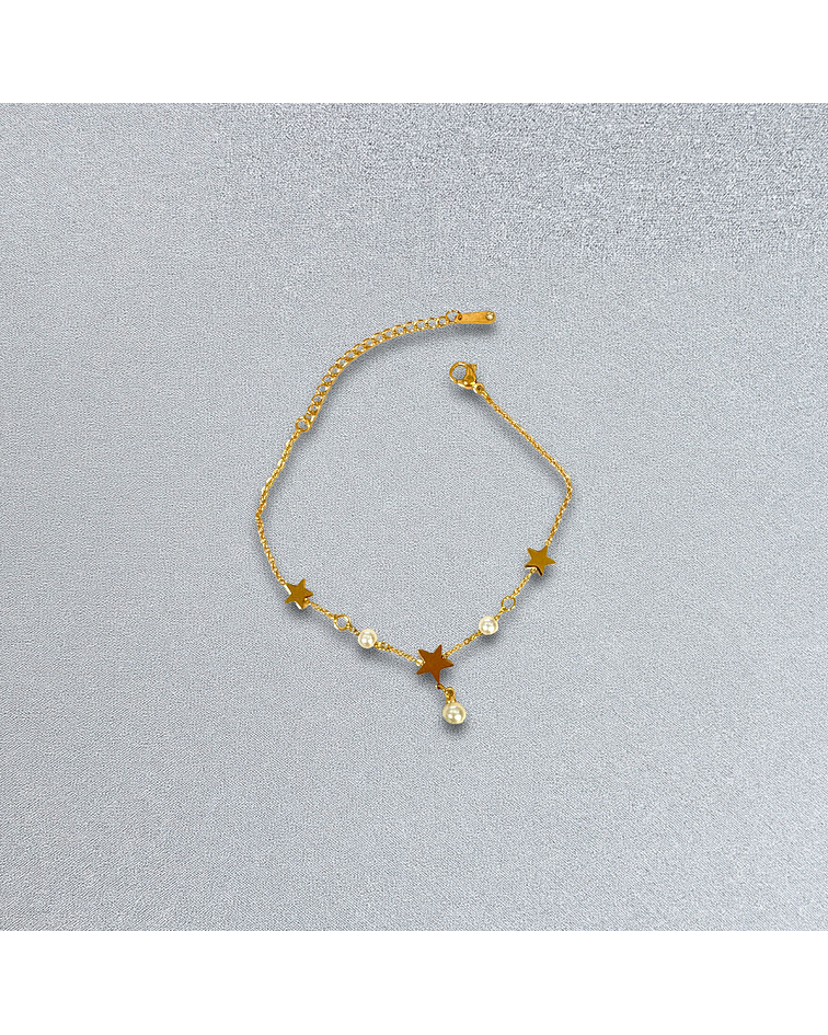 Brazalete / Tobillera de Acero inoxidable dijes-estrella y perlas