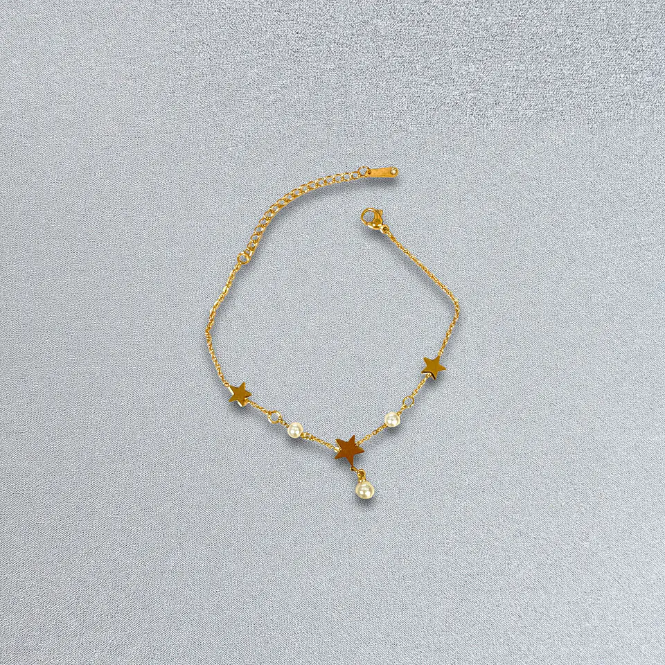 Brazalete / Tobillera de Acero inoxidable dijes-estrella y perlas 6