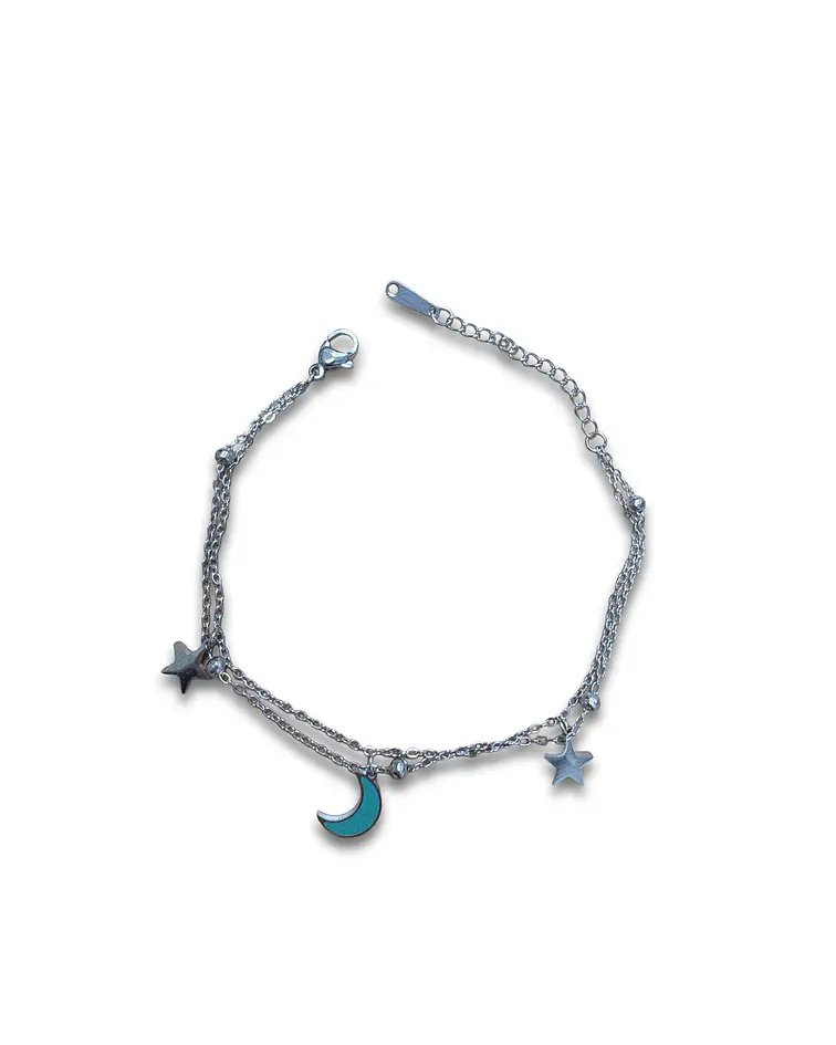 Brazalete / Tobillera de Acero inoxidable dijes-luna y estrella