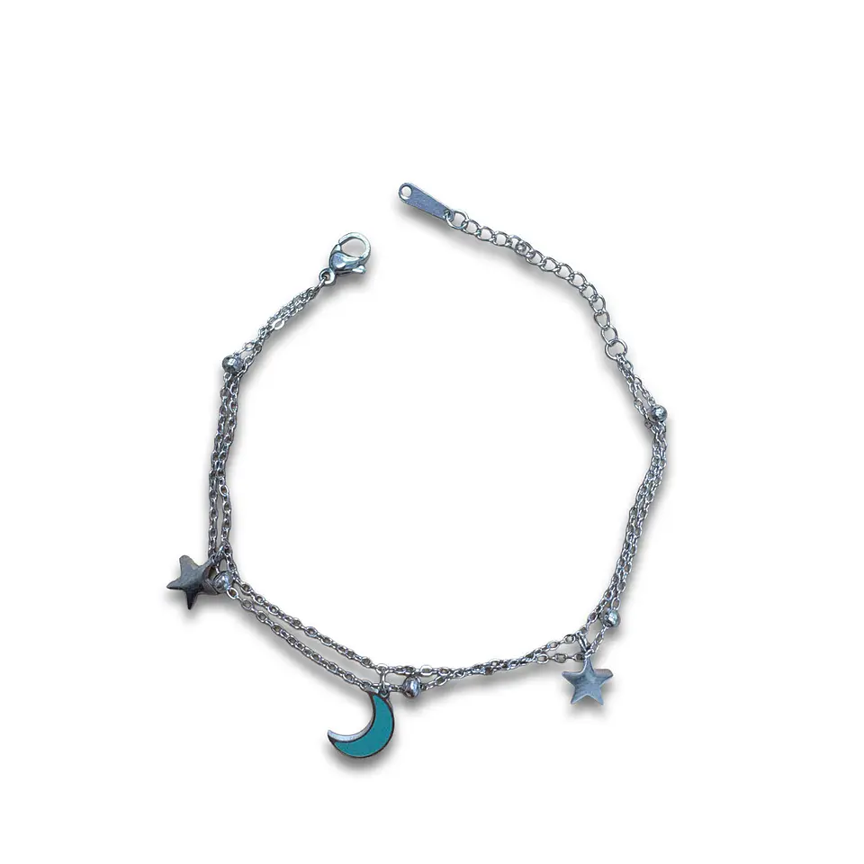 Brazalete / Tobillera de Acero inoxidable dijes-luna y estrella 5