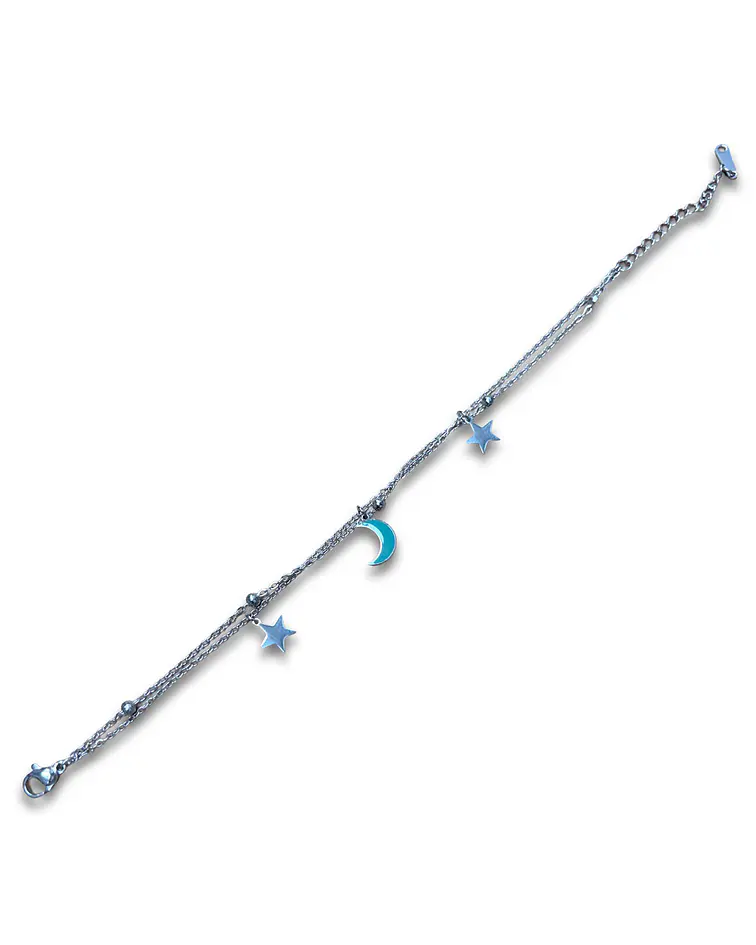 Brazalete / Tobillera de Acero inoxidable dijes-luna y estrella